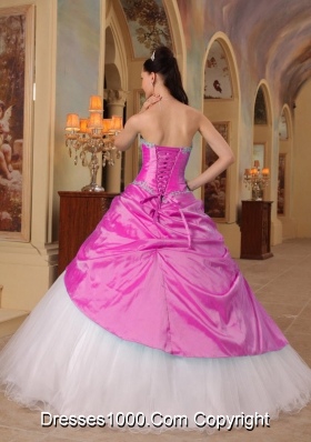 Princess Sweetheart Pink and White Quinceanera Dress with Beading