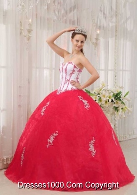 Puffy Red Sweetheart 2014 Appliques Quinceanera Dresses