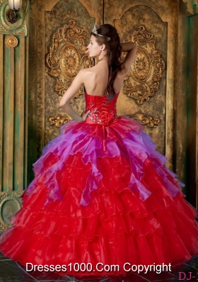 Red Puffy Strapless 2014 Ruffles Quinceanera Dresses with Sequins