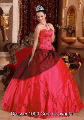 Red Puffy Sweetheart 2014 Embroidery with Beading Quinceanera Dresses