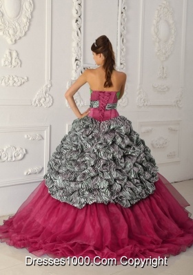 Romantic Red Puffy Strapless 2014 Quinceanera Dresses with Court Train