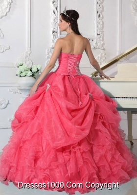 Strapless Organza Quinceaneras Dresses with Beading and Ruffles