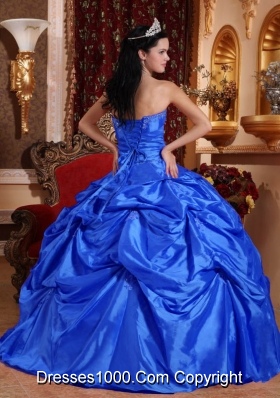 2014 Strapless Beading Royal Blue Quinceanera Dresses with Pick-ups