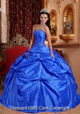 2014 Strapless Beading Royal Blue Quinceanera Dresses with Pick-ups