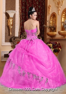 Pink Puffy Sweetheart Organza Sweet Sixteen Dresses with Beading