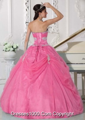 Pink Strapless Sweet 16 Dresses with Appliques and Hand Made Flowers