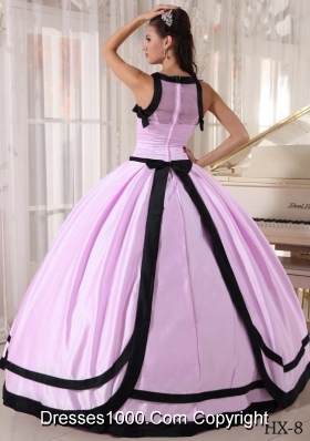 Simple Puffy Bateau Pink and Black Quinceanera Dress