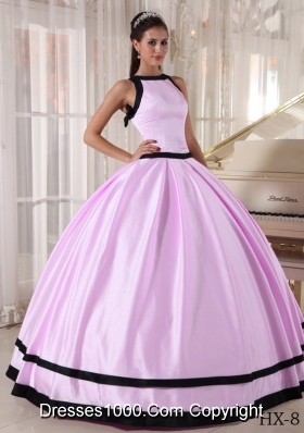 Simple Puffy Bateau Pink and Black Quinceanera Dress