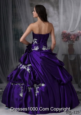 Affordable Strapless Taffeta Appliques Quinceanera Gowns with Flowers