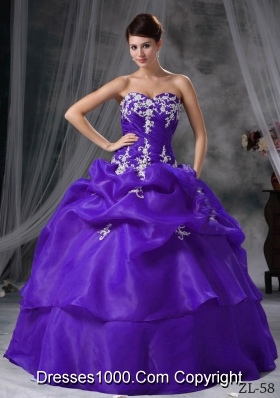 Ball Gown Sweetheart Appliques and Pick-ups Quinceanera Dress
