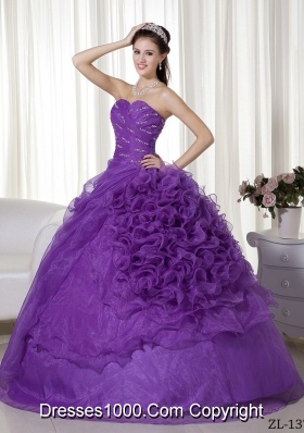Ball Gown Sweetheart Simple Quinceanera Dress with Beading and Ruching Ruffles