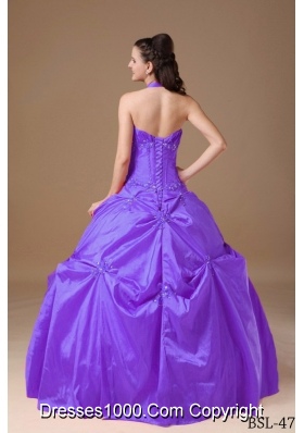 Modest Purple Ball Gown Halter Beading Quinceanera Dresses Gowns