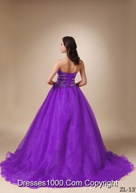 Princess Sweetheart Sweep Train Organza Sweet 16 Dresses with Beading