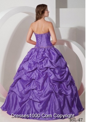 Purple Ball Gown Strapless Sweet 16 Dresses with Beading and Pick-ups