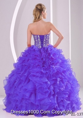 Purple Ball Gown Sweetheart Beaded Decorate Sweet 15 Dresses with Ruffles