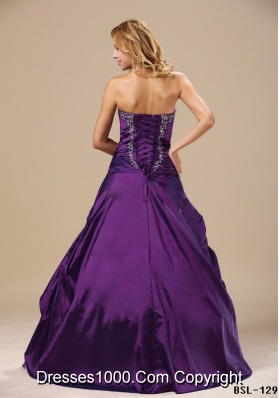 Purple Sweetheart Princess Sweet 15 Dresses with Embroidery and Pick-ups