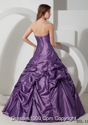 Strapless Taffeta Beading and Pick-ups for Purple Quinceaneras Dress