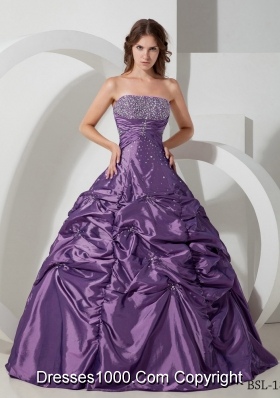 Strapless Taffeta Beading and Pick-ups for Purple Quinceaneras Dress