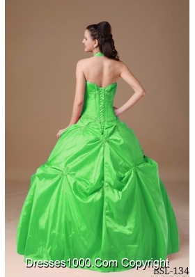 2014 Elegant Ball Gown Halter Taffeta Quinceanera Dresses with Beading