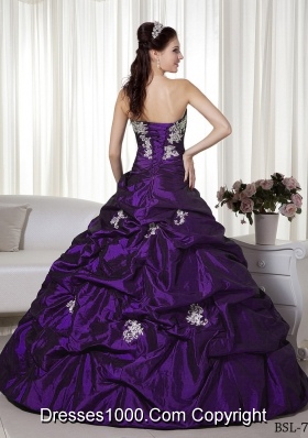 A-line Strapless Appliques Quinceanera Dress with Pick-ups