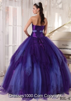 Ball Gown Strapless Tulle Purple Quinceneara Dresses with Beading