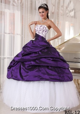 Beautiful Strapless Taffeta Embroidery Sweet 15 Dresses with Pick-ups and Embroidery