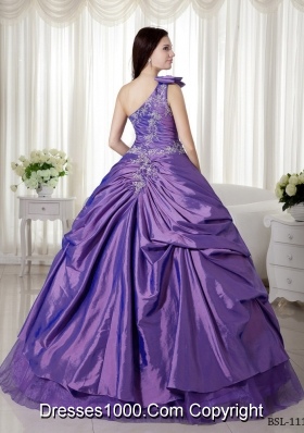 Elegant One Shoulder Taffeta Appliques Quinceaneras Dress