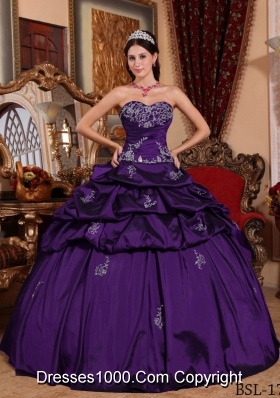 Elegant Sweetheart Taffeta Appliques for Purple Dress For Quinceanera