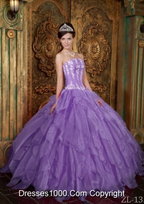 Gorgeous Princess Strapless Appliques Sweet 15 Dresses with Organza Ruffles