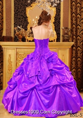 Popular Strapless Purple Quinceanera Gown Dresses with Hand Made Flowers