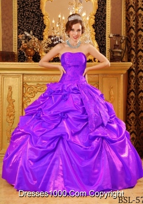 Popular Strapless Purple Quinceanera Gown Dresses with Hand Made Flowers