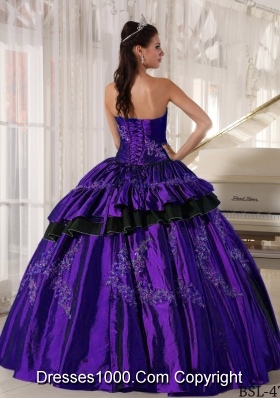 Pretty Strapless Taffeta Purple Sweet 15 Dresses with Beading