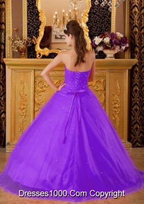 Princess Strapless Tulle Appliques for Purple  Sweet 15 Dresses