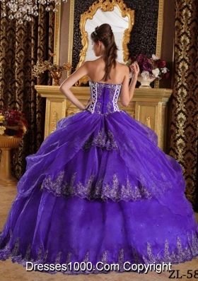 Princess Sweetheart Organza Purple Sweet 16 Dresses with Appliques