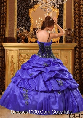 Purple Ball Gown Straps Quinceanera Gowns with Appliques