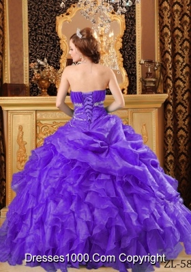 Purple Organza Sweet Sixteen Dresses with Appliques and Ruffles