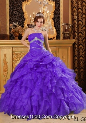 Purple Organza Sweet Sixteen Dresses with Appliques and Ruffles