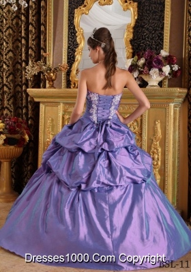 Purple Princess Strapless Quinceneara Dresses with Appliques and Flowers