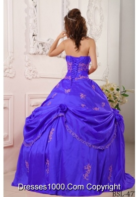 Purple Princess Strapless Taffeta Quinceanera Dresses with Beading and Appliques