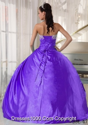 Purple Strapless Lace Discount Quinceanera Gowns with Flowers