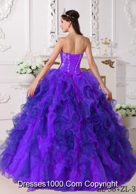 Purple Sweetheart Organza Embroidery Sweet 16 Dresses with Embroidery