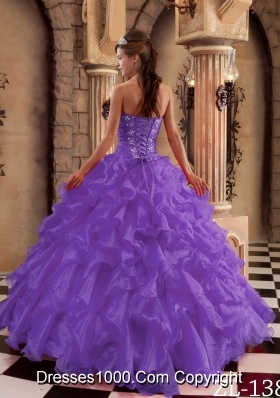 Purple Sweetheart Organza Sweet 16 Dresses with Ruffles and Beading