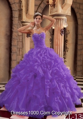 Purple Sweetheart Organza Sweet 16 Dresses with Ruffles and Beading