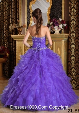 Purple Sweetheart Quinceanera Gowns with Appliques and Ruffles