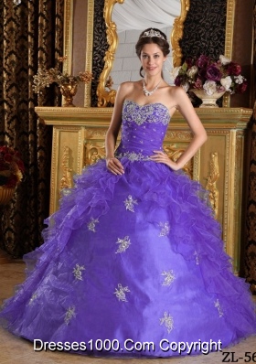 Purple Sweetheart Quinceanera Gowns with Appliques and Ruffles