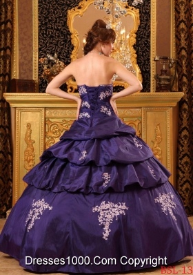 Purple Sweetheart Taffeta Beading and Appliques Quinceanera Dress with Pick-ups