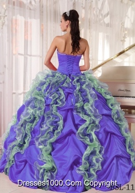 Strapless Taffeta Beading and Ruffles for Purple Quinceanera Dress