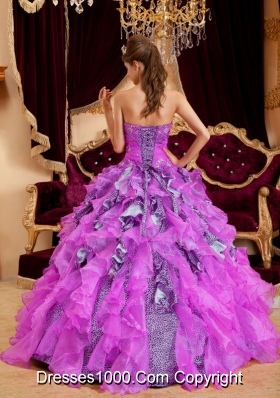 Sweetheart Beading Leopard and Organza Sweet Sixteen Dresses with Ruffles