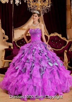 Sweetheart Beading Leopard and Organza Sweet Sixteen Dresses with Ruffles