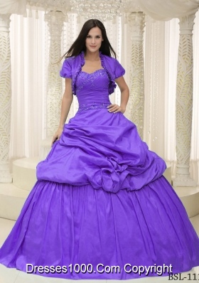 Sweetheart For Purple Quinceanera Dresses with Appliques and Pick-ups